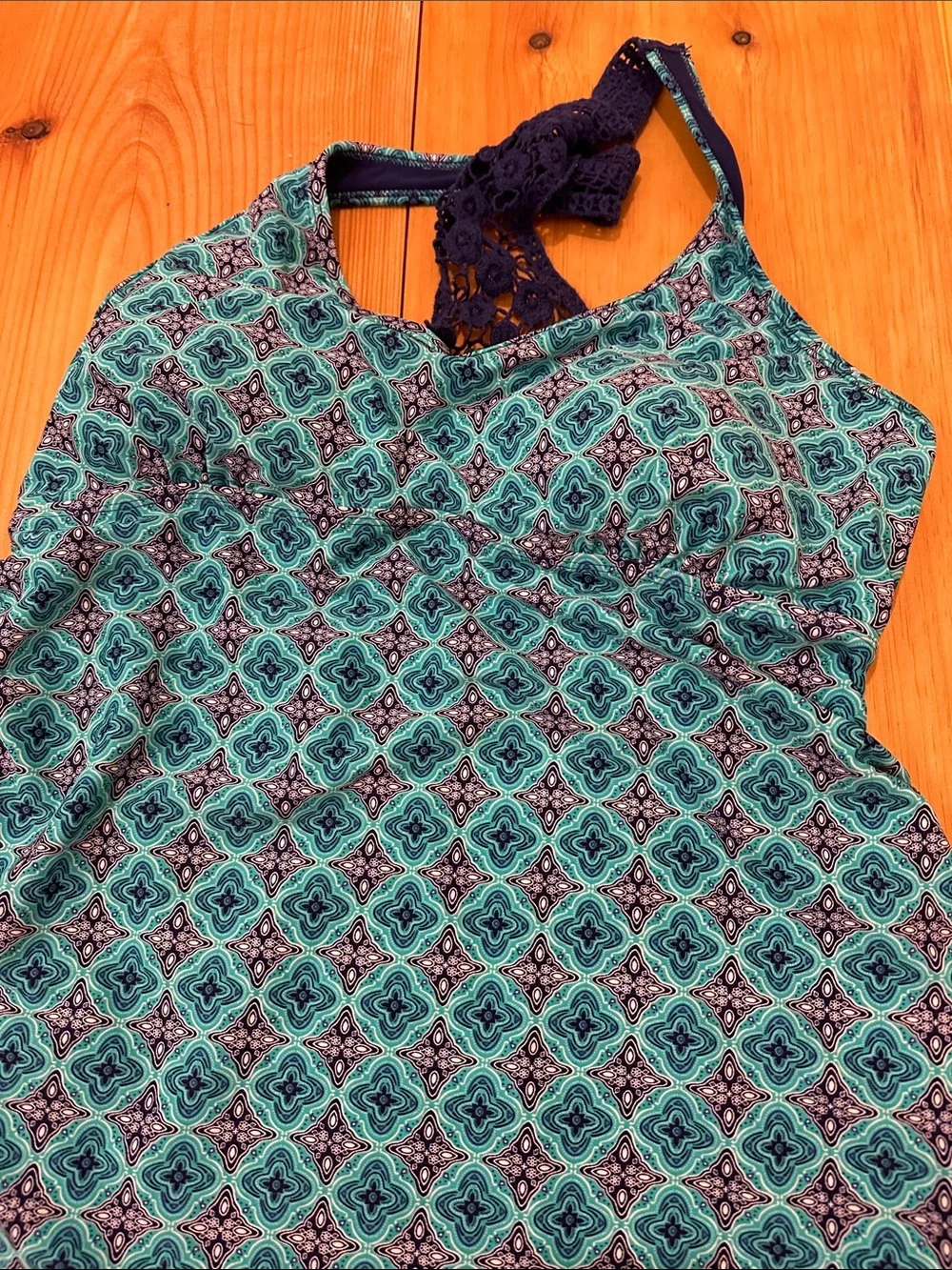 Motherhood Maternity Teal and Navy Patterned Tankini Set